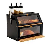 YOUDENOVA Panera ecológica de bambú con tabla de cortar, caja de almacenamiento, para guardar pan, pan tostado, negro, 39 x 26 x 32,5 cm