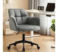 YOUDENOVA Silla de Oficina, Silla de Maquillaje Regulable en Altura, Silla de Home Office Giratoria 360°, Silla de Tocador para Dormitorio de Niña, Terciopelo Gris Oscuro