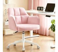 YOUDENOVA Silla de Oficina, Silla de Maquillaje Regulable en Altura, Silla de Home Office Giratoria 360°, Silla de Tocador para Dormitorio de Niña, Terciopelo Rosa