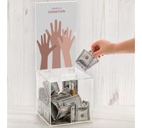 YOUEON Caja de donación cuadrada de acrílico con cerradura y soporte extraíble para letrero, caja de sugerencias transparente, urnas para votación, caridad, colección de sugerencias