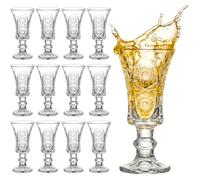 Youeon Juego de 12 vasos de chupito de 1.5 onzas, vasos de chupito de vidrio grabado con base pesada, vasos pequeños para tequila, whisky, vodka, licor, mini vasos cordiales para bar de fiesta