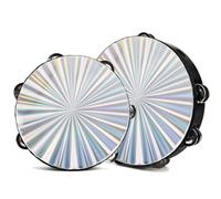 YOUEON Paquete de 2 panderetas radiantes con cascabeles de doble fila, tambor reflectante de madera de 8/10 pulgadas, instrumento de percusión de tambor de mano para danza cristiana, iglesia, karaoke,