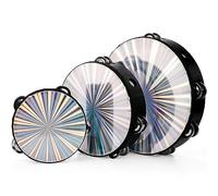 YOUEON Paquete de 3 panderetas radiantes con sonajeros de doble fila, tambor de mano de 15/20/25 cm, panderetas reflectantes para adultos, instrumento musical para iglesia, baile, fiesta, karaoke