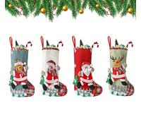Youery 4 Piezas Medias de Navidad, Calcetines de Navidad para el árbol de Navidad Chimenea Decoración, Adorno de Navidad Bolsa de Dulces, Calcetín de Decoración Navideña para Llenar y Colgar