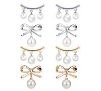 Youery 8 Pcs Broche de Perlas de Imitación Clip，Perlas de Moda Broches Diamantes Broche，Broche con Lazo para Mujer Aleación La decoración de la Ropa Evita Que la Ropa se resbale.（Dorado y Plateado）