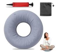 Youery Donut Hemorroides,Cojín Redondo Inflable para Sentarse,Alivia la Presión en el Coxis y la Espalda Viajes en Coche, Trabajo en Oficina | 34 cm, Incluye Bomba (Color Gris)