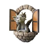 Youery Hermosa Escultura de dragón Patio, Resina Artificial Escultura de dragón jardín, Resina ventana forma estatua pared, Escultura del Dragón del Jardín, decoración de árbol