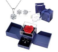 Youery Set de rosa eterna, rosa real conservada con collar y pendientes en una caja de regalo, rosa con flores románticas regalos para ti en el día de la madre, aniversario, cumpleaños para mujeres