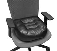YOUFI Cojín de asiento de piel sintética para silla de oficina, asiento elevador grueso, relleno completo para apoyo, con funda de piel transpirable, asa y hebilla, alivia el dolor de espalda (45 x 40