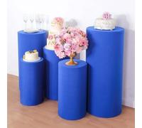 YOUGANG 3/5 fundas cilíndricas de elastano para decoración de Navidad y Halloween, fundas elásticas para pedestal, fiesta, boda, pedestal, baby shower, mantel de postre (azul real, pequeño, 3 piezas)