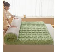 YOUGANG Cubrecolchón de 6 cm de grosor, colchón de felpa esponjosa, colchón de futón japonés, cubrecolchón plegable, almohadilla para dormir, súper suave, cama de invitados (verde, 180 x 200 cm)