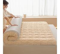 YOUGANG Cubrecolchón de 6 cm de grosor, colchón de felpa esponjosa, colchón de futón japonés, cubrecolchón plegable, almohadilla para dormir, súper suave, cama de invitados (beige, 180 x 200 cm)