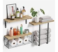 YOUGANG Juego de 3 estantes organizadores de almacenamiento para toallas de baño, estantes flotantes montados en la pared para baño, cocina, accesorios de almacenamiento resistentes (marrón)