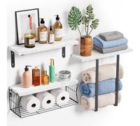 YOUGANG Juego de 3 estantes organizadores de almacenamiento para toallas de baño, estantes flotantes montados en la pared para baño, cocina, accesorios de almacenamiento resistentes (blanco)
