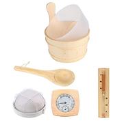 YOUGE Cubo de madera para sauna con cucharón, accesorio esencial de baño de vapor con cubo de madera de pino de galón, forro de plástico, cucharón, temporizador de arena