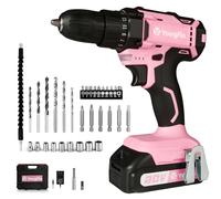 Yougfin Juego de taladro inalámbrico, destornillador eléctrico de 20 V con cargador de batería y funda de transporte, taladro eléctrico de par 25+1, velocidad variable, 266 pulgadas en libras