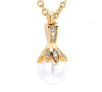 YOUHU Collar De Cenizas,Colgante Conmemorativo De Urna De Oro Vintage para Cenizas Tornillo Perla Diamante De Imitación Joyería De Cremación Soporte De Recuerdo Aniversario Regalo Unisex
