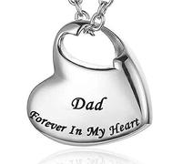 YOUHU Collar De Cenizas,Urna De Plata Clásica Colgante De Corazón Conmemorativo para Cenizas Tornillo Papá para Siempre En Mi Corazón Joyería De Cremación Medallón Tallado