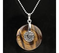 YOUHU Collares Pendientes De Piedra,Encantos Colgantes Redondos Vintage Ojo De Tigre Piedra Preciosa Hueco Hinduismo Om Cadena De Cuentas De Plata Única Joyería para Navidad Unisex