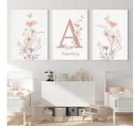 Youihom 3 Cuadros Nombre Niña Laminas Infantiles Flores Rose 30x40 Poster Personalizado Bebe Cuadros Decoracion Habitacion Niña Laminas Pared Infantil Lienzo sin Marco