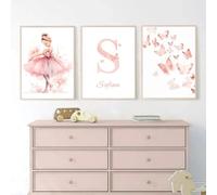 Youihom 3 Laminas Habitacion Bebe Personalizadas Cuadros Nombre Niña Poster Niñas Habitacion Mariposas Ballet Rose Laminas Lienzo sin Marco