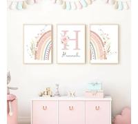 Youihom 3 Laminas Habitacion Bebe Personalizadas Poster Nombre Infantil 30x40 Cuadros para Niña de Arcoiris Rose Lienzo sin Marco