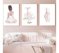 Youihom 3 Laminas Infantiles Rosa Nombre Cuadro Personalizado Bebe Niña Poster 30x40 Cuadros Infantiles Bailarinas Lienzo Decorativo para Pared Infantil Habitacion Regalo sin Marco