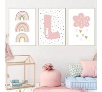 Youihom 3 Laminas Nombre Personalizado 30 x 40 cm Rose Poster Lámina Decorativa Nubes Arco Iris Estrellas Cuadros Infantiles Cuadro Lienzo Habitacion Niña Bebe Regalo sin Marco