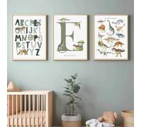 Youihom 3 Poster Dinosaurios Niños Cuadros Bebe Personalizados con Nombre Laminas 30x40 Infantiles Cuadros Verdes Habitación Poster Alfabeto Español Laminas Lienzo sin Marco