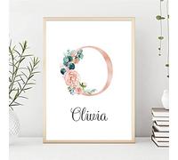 Youihom Cuadro Letras Personalizada Laminas Decorativas Pared Rosa Inicial Poster Habitación Niña Cuadros Dormitorio Infantiles Lienzo para Bebes 21 x 30 cm sin Marco