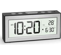 YouJabz Despertador digital con pantalla LCD grande, despertador, funciona con pilas, con lámpara de noche, planificación de 5 alarmas, repetición, ajuste automático de brillo, calendario, 12/24 horas