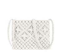 Youjaree Bolso de hombro de ganchillo para mujer, hecho a mano, tejido a mano, bolso cruzado con borla para el verano, A-blanco, Small