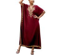 YouKD Bordado floral caftán bohemio vestido de playa bikini cubre batas de baño largas para mujer, C rojo, Talla única