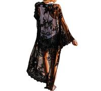 YouKD Cárdigan de algodón Encaje para Mujer Vestido Transparente Kimono Largo de Boho Traje de baño de Playa Cover Up Dress