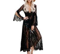 YouKD Cárdigan de algodón Encaje para Mujer Vestido Transparente Kimono Largo de Boho Traje de baño de Playa Cover Up Dress