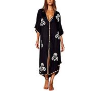 YouKD Cárdigan Flojo Bordado Floral de algodón de Verano Vestido de Encubrimiento de Bikini de Playa Boho Traje de Talla Grande para Mujer