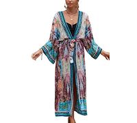 YouKD Cárdigan vestido maxi bohemio para mujer, encubrimiento de playa, bata, kimono largo, talla única, Talla única