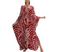 YouKD Maxi vestido con cuello en V caftán bohemio batas de playa vestido espacioso para mujer