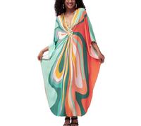 YouKD Maxi vestido con cuello en V caftán bohemio batas de playa vestido espacioso para mujer