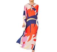 YouKD Verano Algodón Estampado Floral Flojo Caftán Boho Bikini Playa Dress Up Dress Plus Size Robe para Mujer
