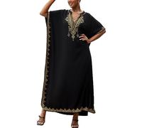 YouKD Vestido de playa bohemio con bordado floral, caftán de playa, bikini, cubre bañador, batas de baño largas para mujer, C negro., Talla única