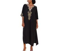 YouKD Vestido de playa bohemio con bordado floral, caftán de verano para mujer, bikini Coverups, batas largas, Altoa única