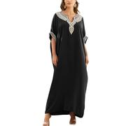 YouKD Vestido de playa bohemio con bordado floral, caftán de verano para mujer, bikini Coverups, batas largas, Negro, Altoa única
