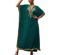 YouKD - Vestido de playa bohemio con flores bordadas, caftán de verano, bikini para cubrir, batas largas para mujer, C Verde, Altoa única