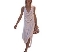YouKD Vestido largo de crochet para mujer, elegantes batas de punto para vestir, vestido de cobertura elegante, A Blanco, Talla única