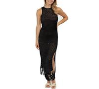 YouKD Vestido largo de ganchillo para mujer, bata de punto, elegante vestido de salida de baño, G Negro, Talla única