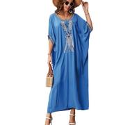YouKD Vestido maxi de caftán de verano para mujer, bohemio, traje de baño para playa, batas, azul blanco, Talla única