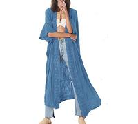 YouKD Wemen's - Kimono largo bohemio maxi caftán vestidos de talla grande, ropa de descanso, bikini, batas de playa, A azul, talla única