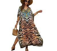 YouKD Wemon's Summer Long Kaftan Bohemio Maxi Kimono Vestido Traje de baño Playa Cover Up Batas, J Leopardo, Talla única