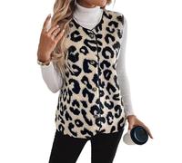 Youkly Chaleco de mujer monocolor cuello en V botones Teddy Chaleco, estampado leopardo, S
